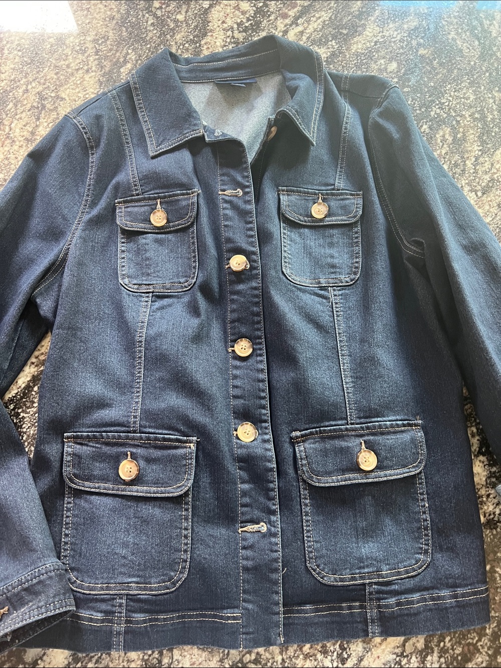 Charter Club Dark Blue Denim Jacket with Button Pockets